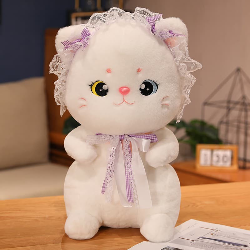 猫ぬいぐるみ 白色 レースリボン付き お姫様ねこちゃん