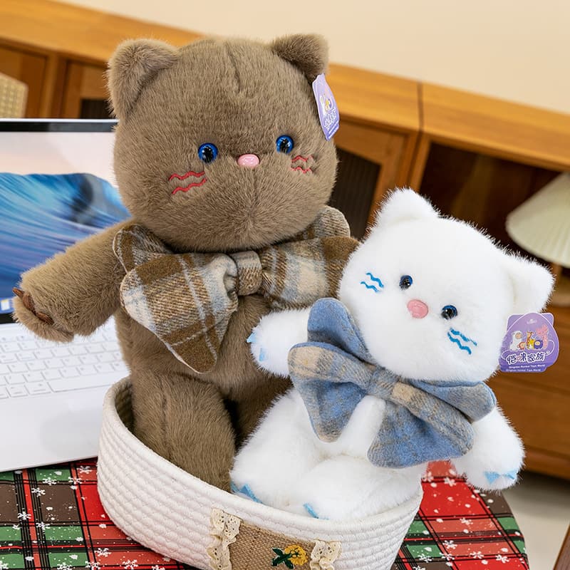 猫ぬいぐるみ 白色 ふわもこリボン付き猫ちゃん