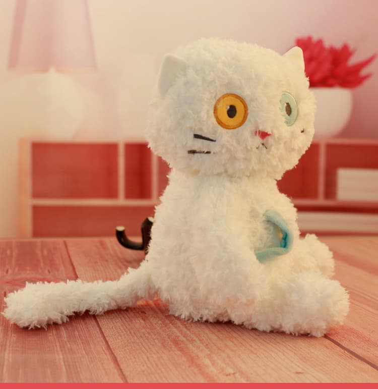 猫ぬいぐるみ 白色 ふわもこ オッドアイの仔猫