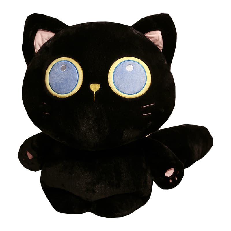 まん丸お目々の黒猫ぬいぐるみ抱き枕