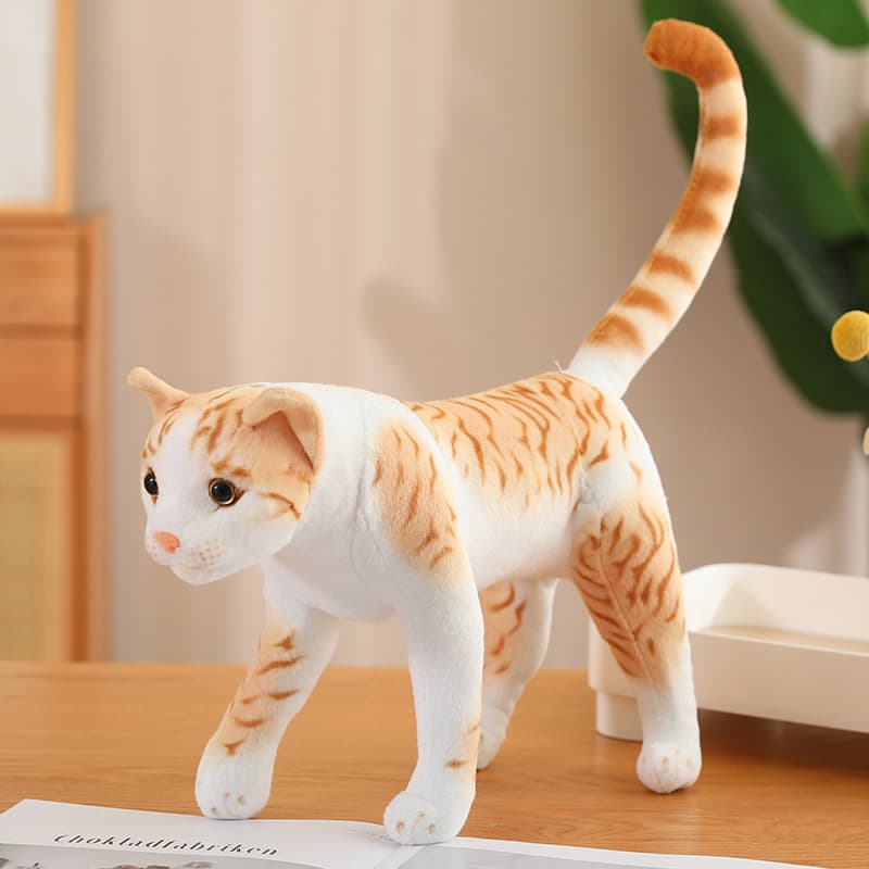猫ぬいぐるみ リアル縞模様グレー猫ぬいぐるみ立ち姿