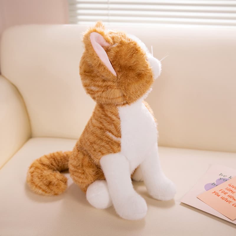 猫ぬいぐるみ グレー もふもふ縞模様のお座り子猫