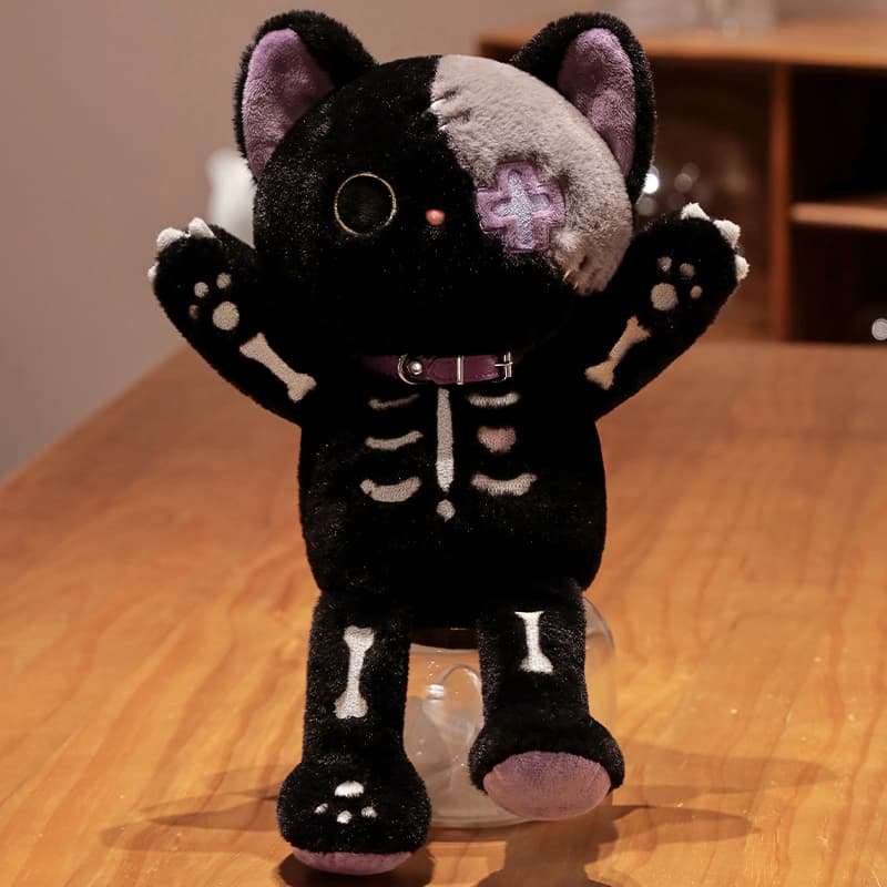猫ぬいぐるみ 黒猫 骨柄のハロウィン猫ぬいぐるみ