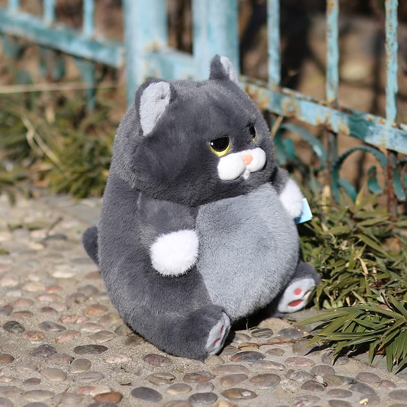 猫ぬいぐるみ グレー まん丸もちもち むくむく猫ちゃん