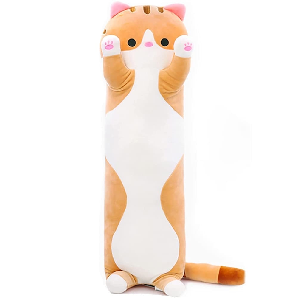 猫ぬいぐるみ 細長抱き枕 茶色 特大110cm もちもち