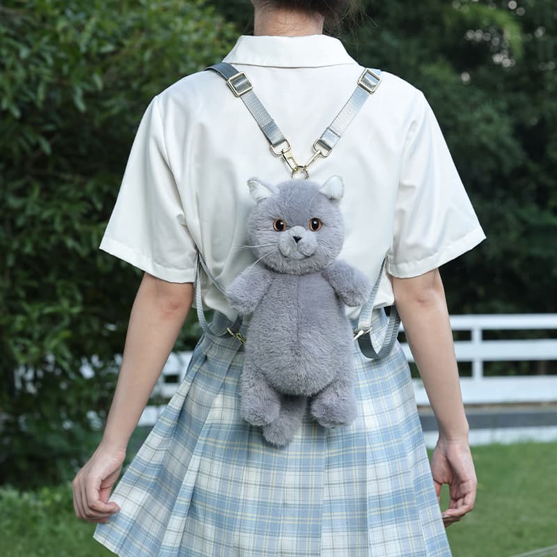 猫ぬいぐるみ グレー モフモフ背負いねこちゃん