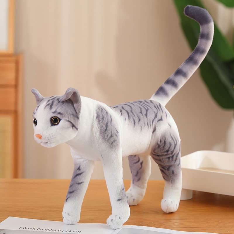 猫ぬいぐるみ リアル縞模様グレー猫ぬいぐるみ立ち姿