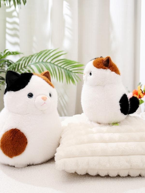 猫ぬいぐるみ 白色 もふもふ三毛ねこ まんまるぬいぐるみ