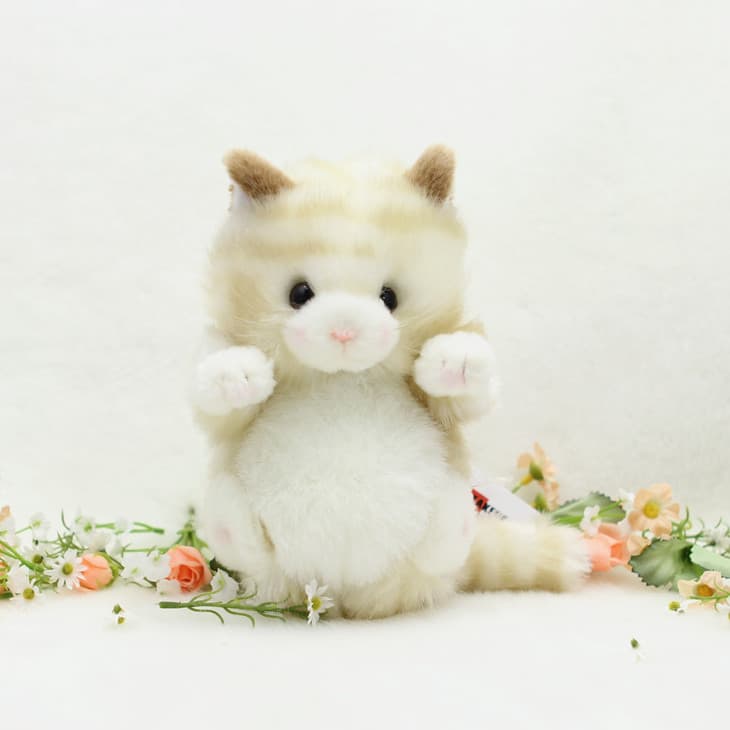 猫ぬいぐるみ 茶色 ふわもち子猫のバスケット