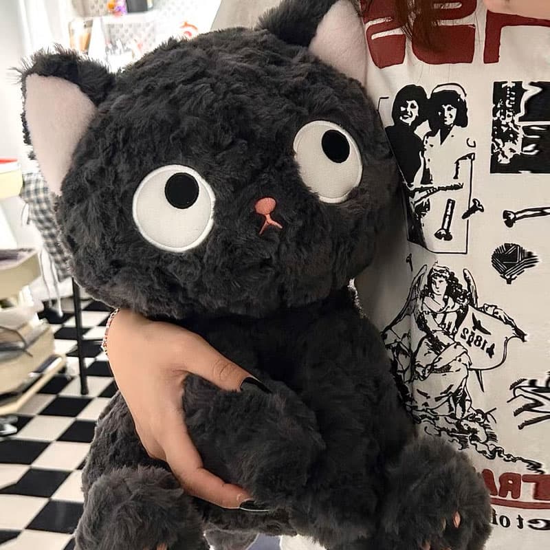 猫ぬいぐるみ 黒猫 まんまる目の夢見る黒猫ぬいぐるみ