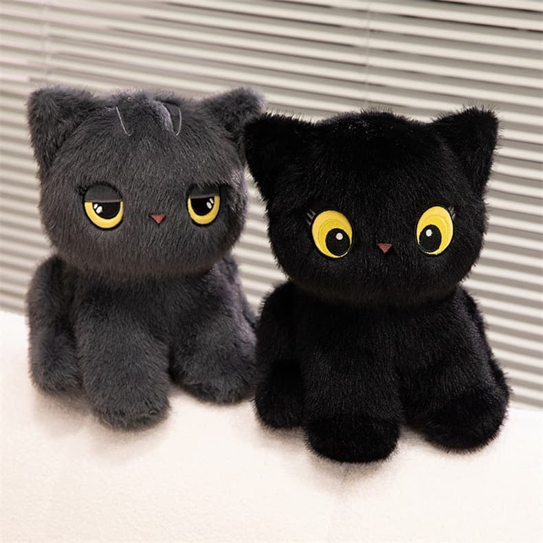 猫ぬいぐるみ まんまる黒猫のふわもち抱き枕