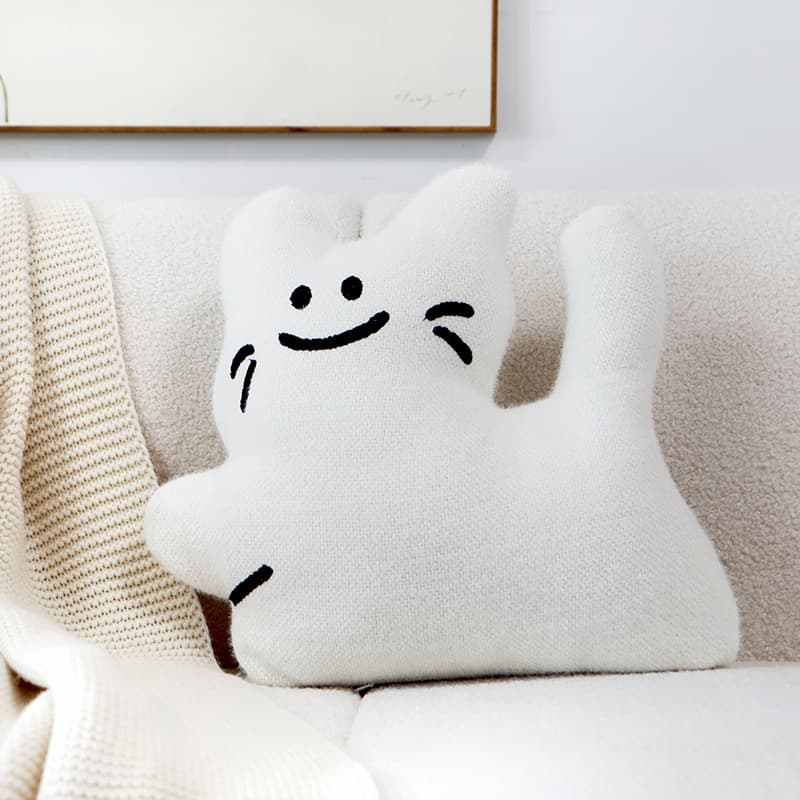 猫ぬいぐるみ 白色 にこにこ猫ちゃん もちもちクッション