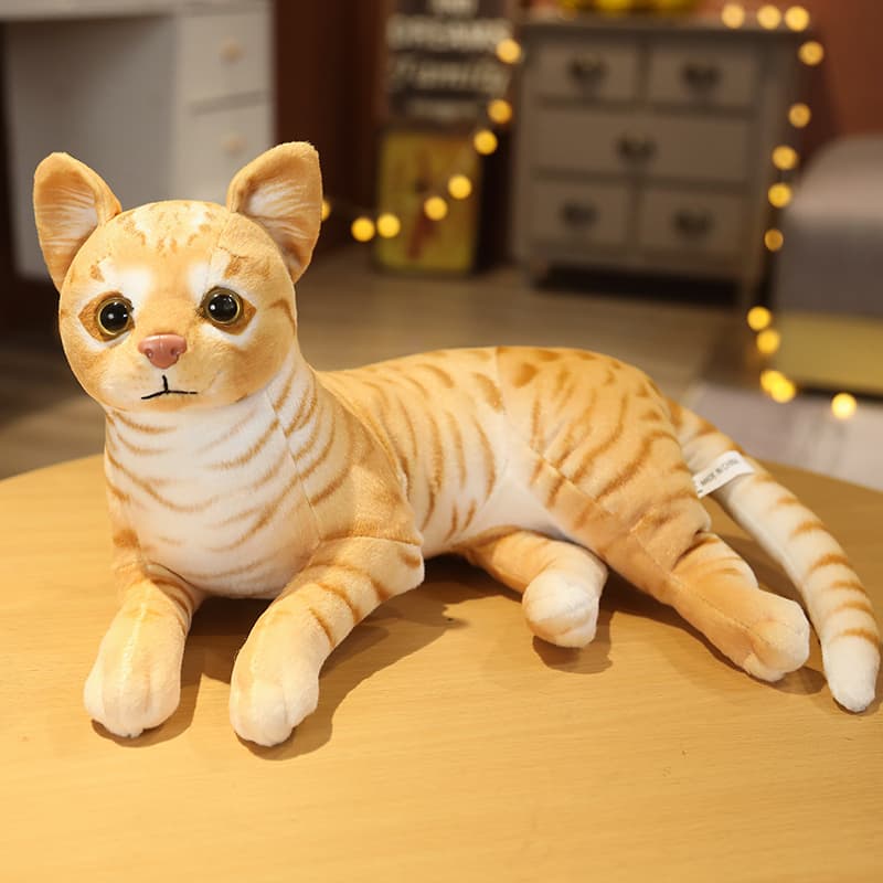 猫ぬいぐるみ ふわふわ縞模様猫ぬいぐるみ寝そべりタイプ