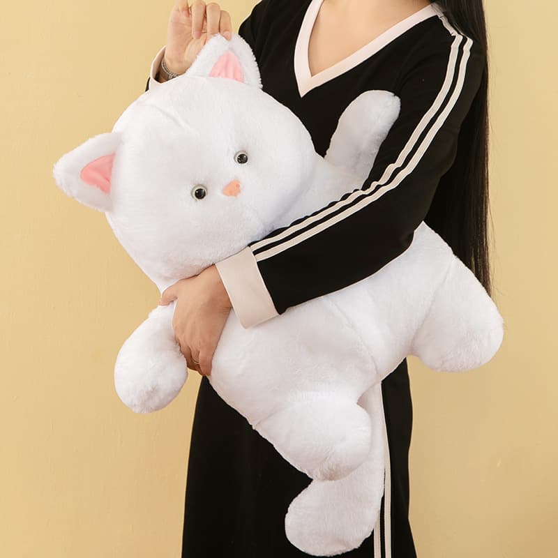猫ぬいぐるみ 白色 もふもふ抱きぬいぐるみ　ふわねこちゃん