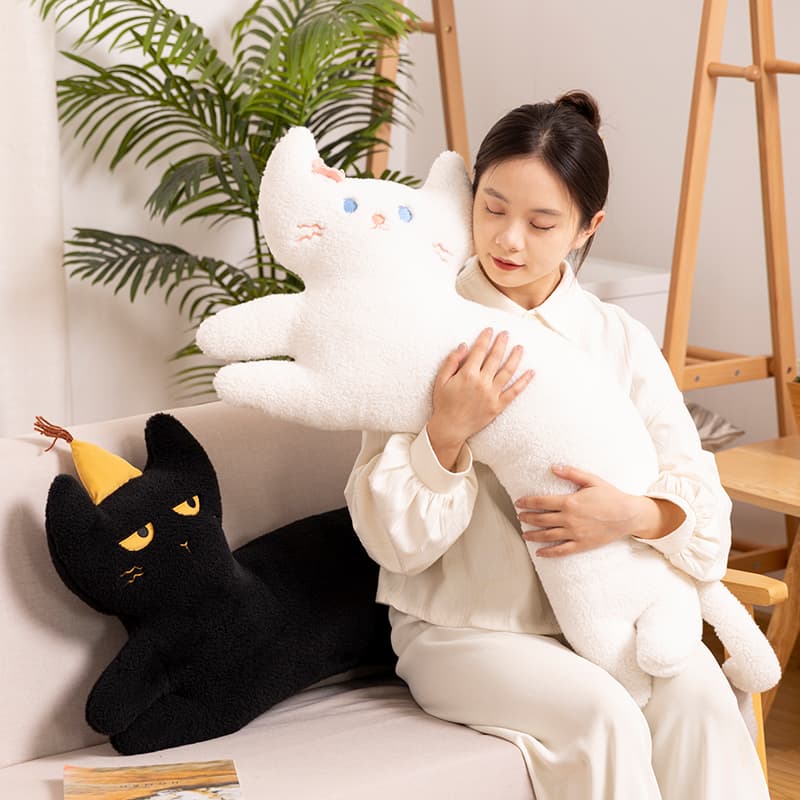 猫ぬいぐるみ 白色 もちもち抱き猫クッション