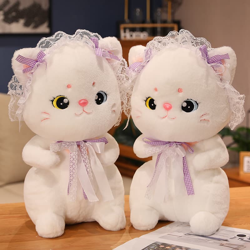 猫ぬいぐるみ 白色 レースリボン付き お姫様ねこちゃん