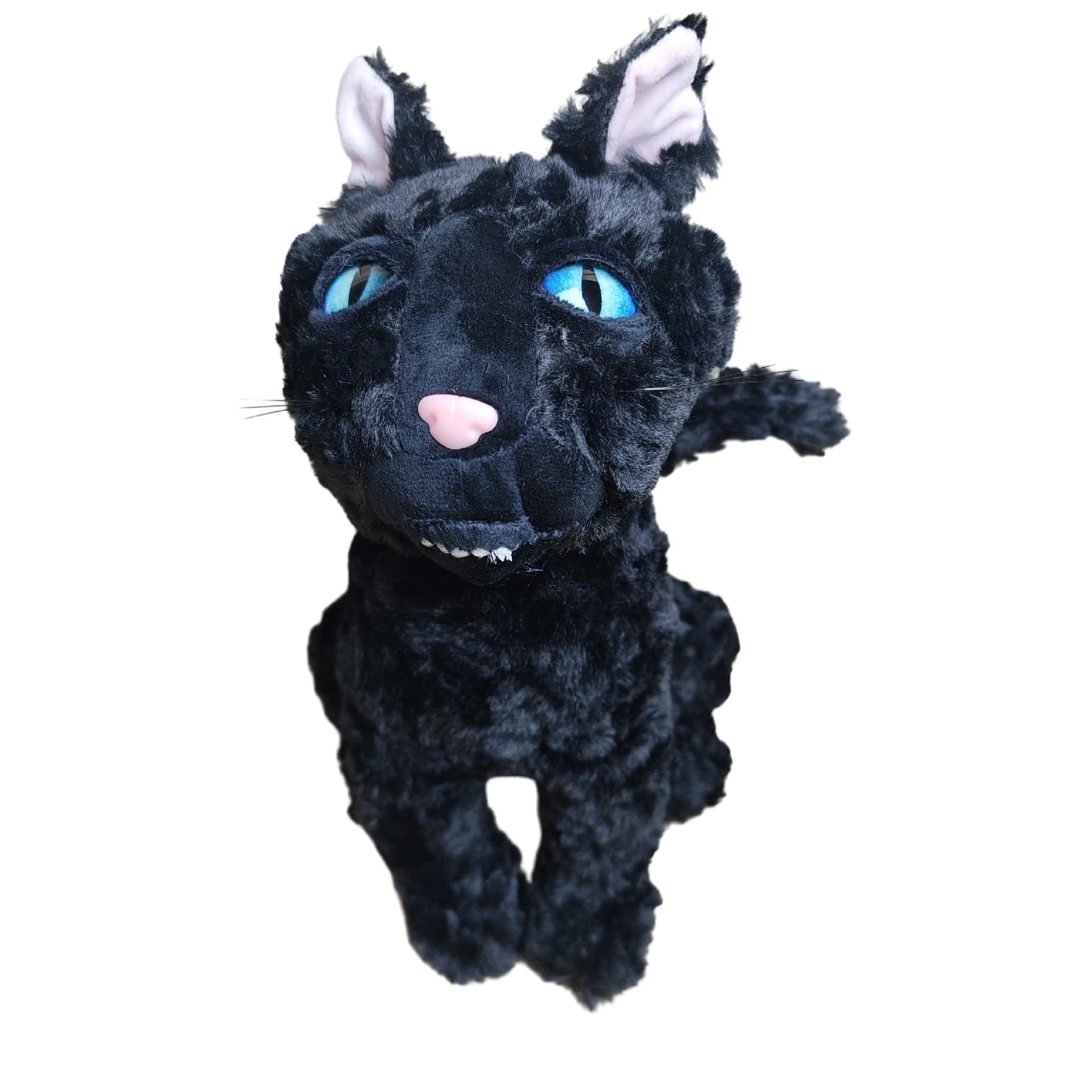 猫ぬいぐるみ 神秘的な青い瞳のもこもこ黒猫ぬいぐるみ