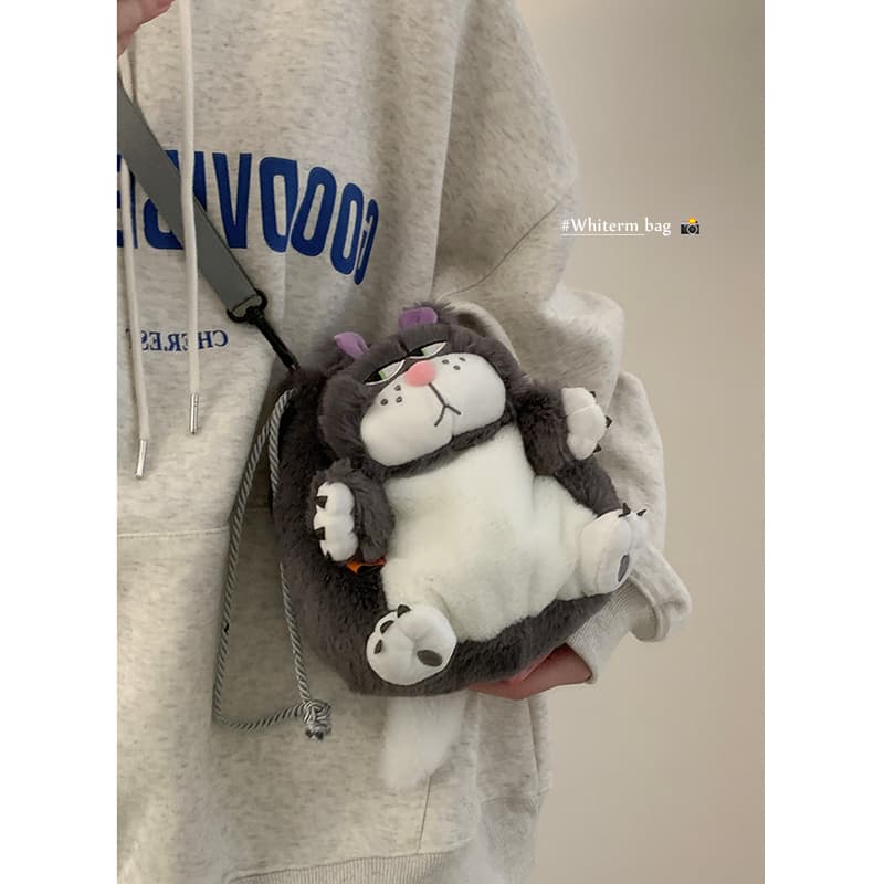 猫ぬいぐるみ ふわふわ猫ちゃん巾着型ショルダーバッグ