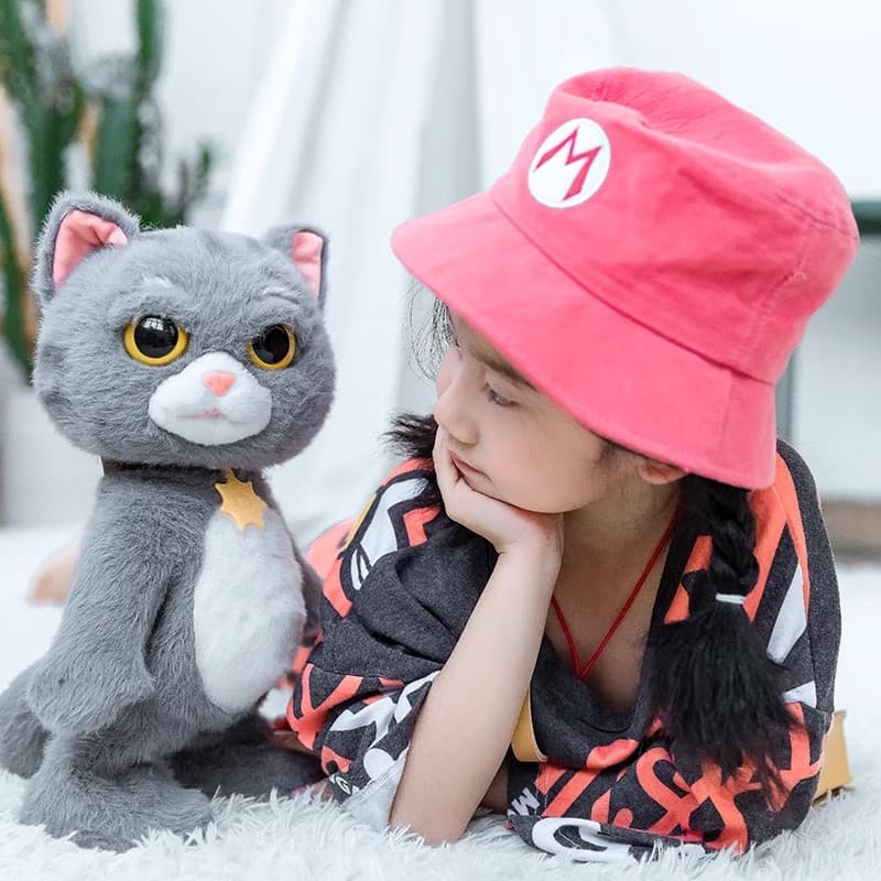 猫ぬいぐるみ グレー ふわもふ歌って踊る猫ちゃん人形