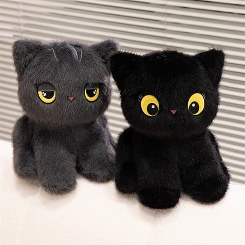 猫ぬいぐるみ まんまる黒猫のふわもち抱き枕