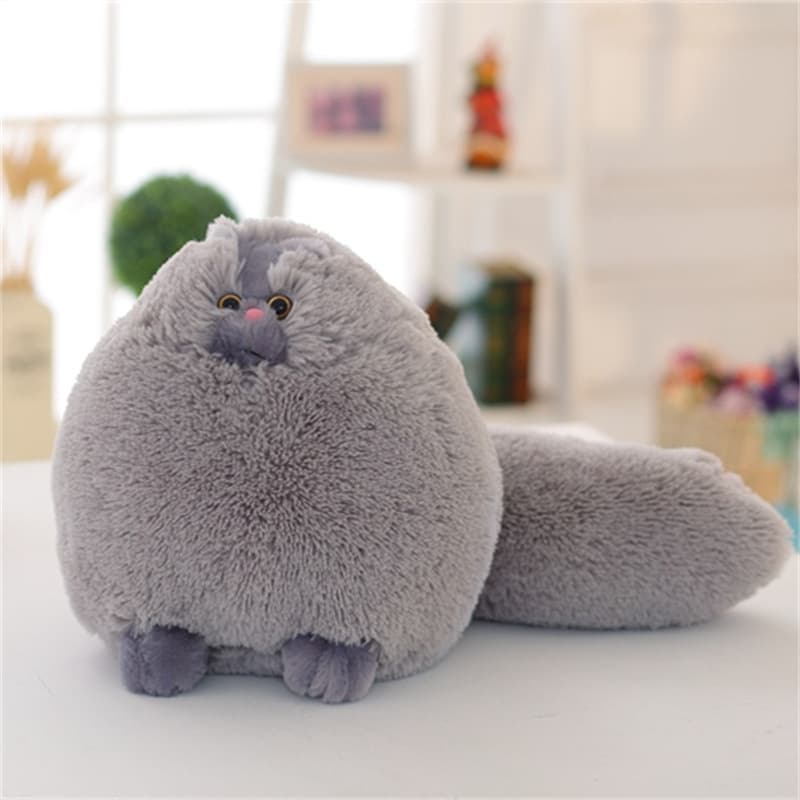 猫ぬいぐるみ グレー もふもふ丸猫 ぽってりやすらぎ