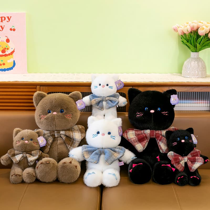 猫ぬいぐるみ 白色 ふわもこリボン付き猫ちゃん