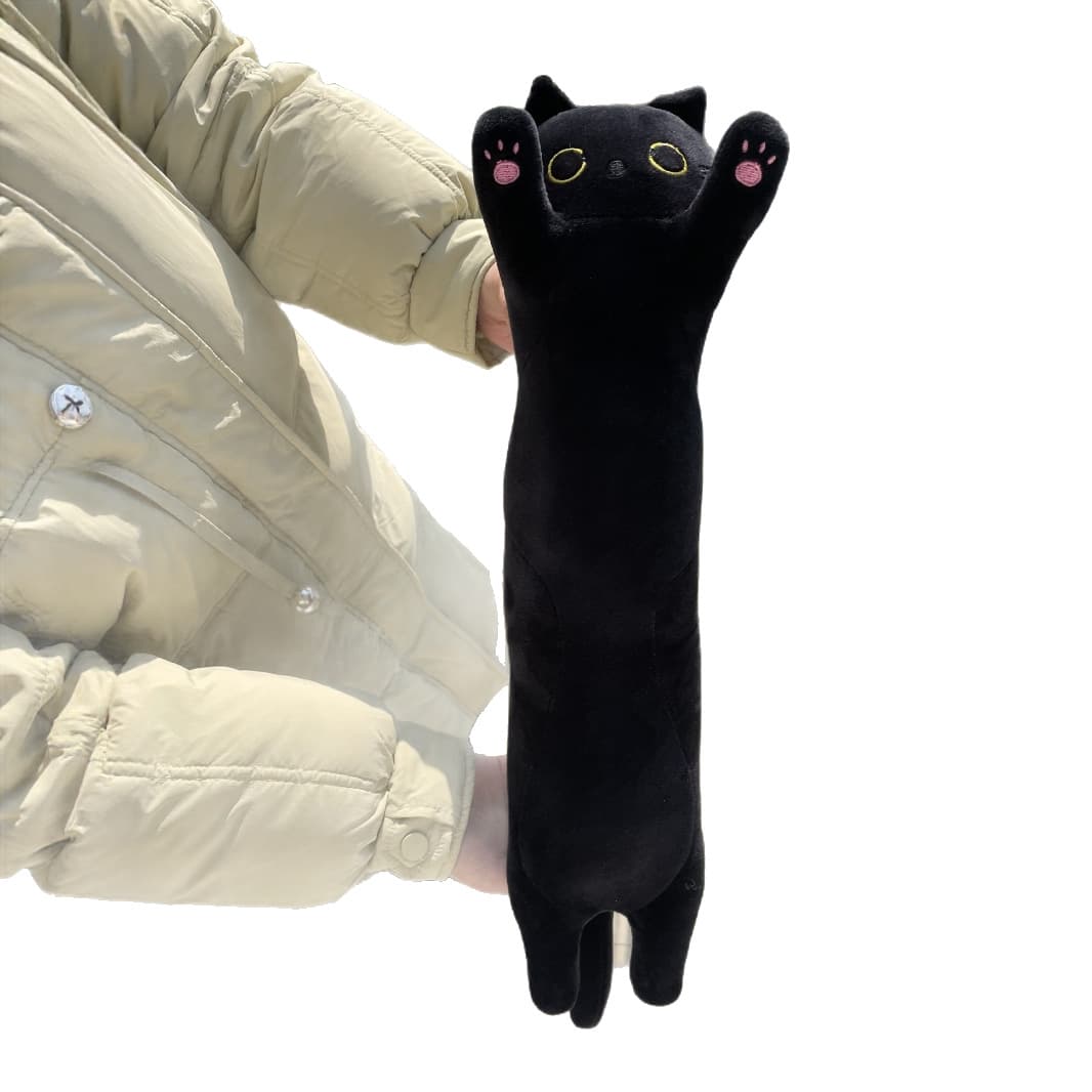 猫ぬいぐるみ 伸び伸びお手振り長尺抱き枕黒猫ぬいぐるみ