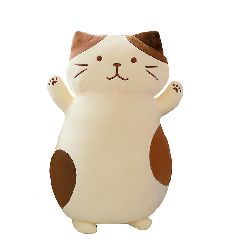 ばんざいポーズのまんまる三毛猫ぬいぐるみ