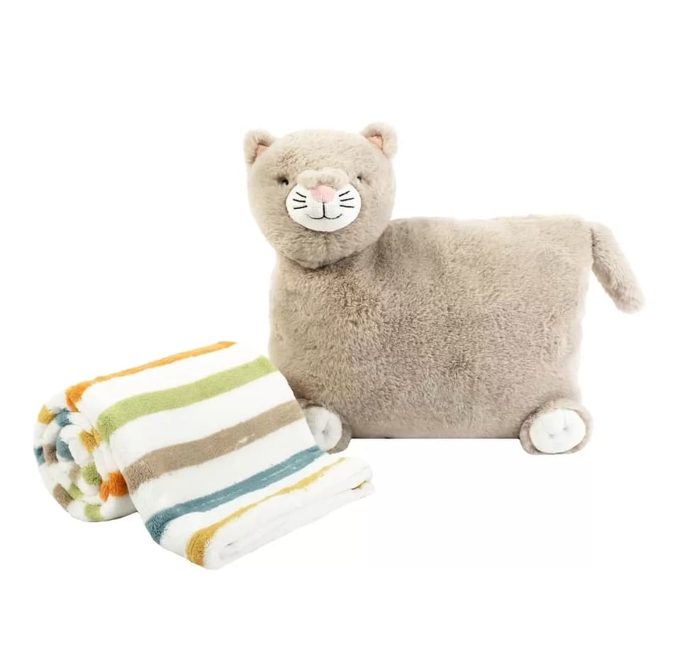 猫ぬいぐるみ グレー もちもち猫クッション 添い寝枕セット
