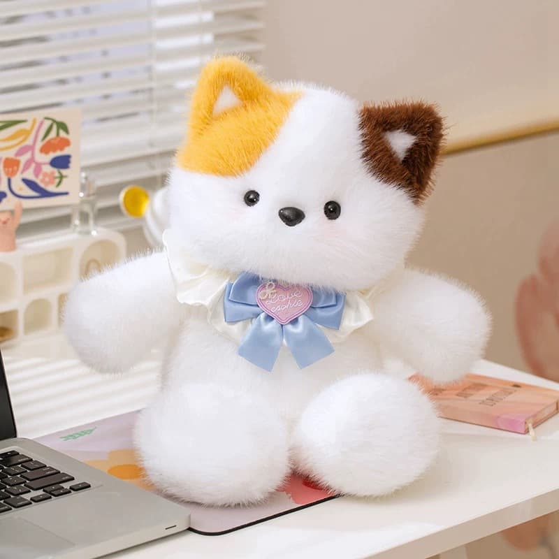 猫ぬいぐるみ 白色 ふわもこ二色耳の猫ちゃん人形
