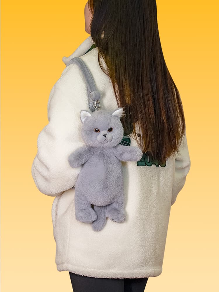 猫ぬいぐるみ グレー もふもふ子猫のお出かけポーチ