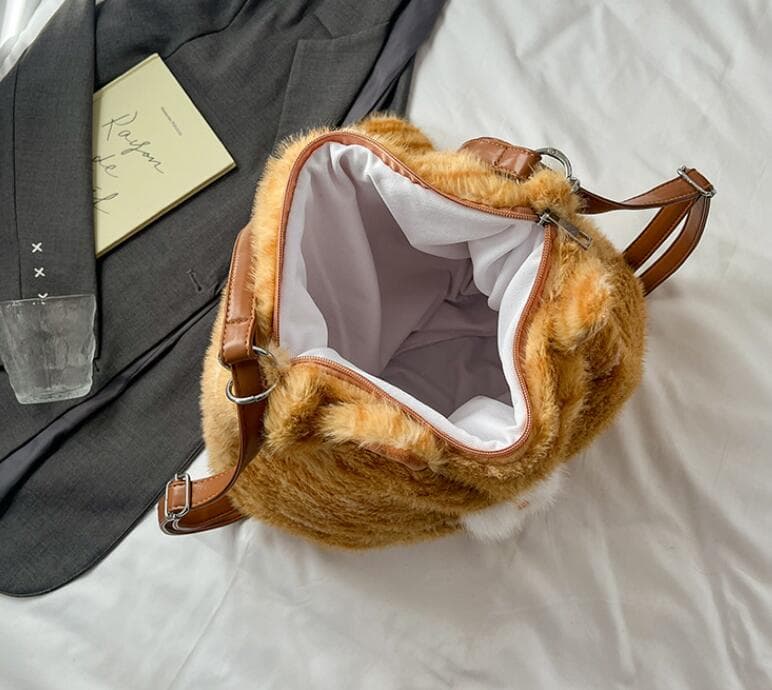 茶色猫ぬいぐるみ肩掛けバッグ レディース