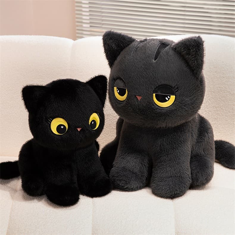 猫ぬいぐるみ まんまる黒猫のふわもち抱き枕