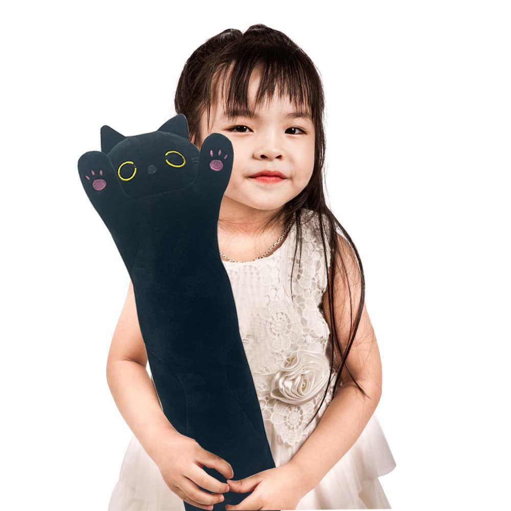 猫ぬいぐるみ 伸び伸びお手振り長尺抱き枕黒猫ぬいぐるみ
