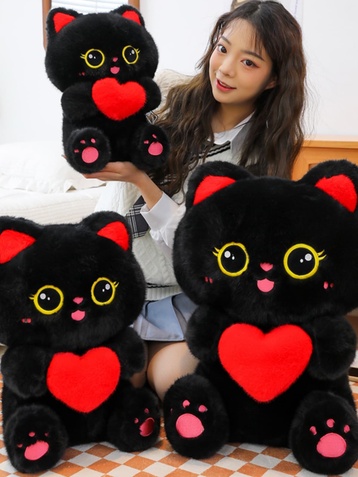 猫ぬいぐるみ まんまるハートにゃん