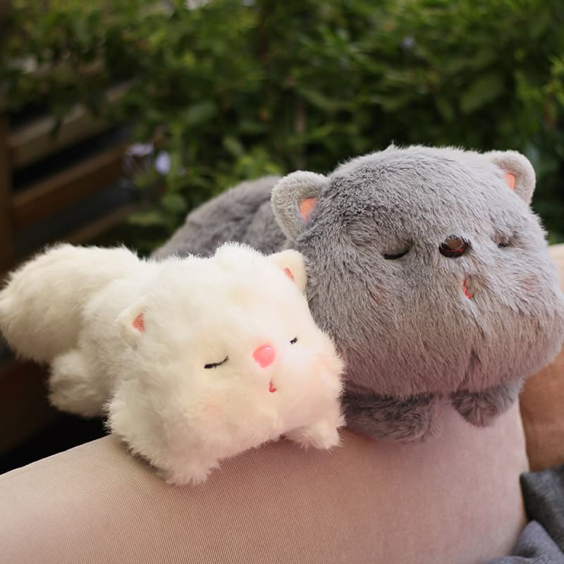 猫ぬいぐるみ グレー まんまる眠り猫 もふもふ抱き枕
