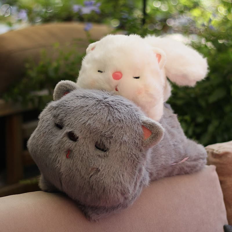 猫ぬいぐるみ グレー まんまる眠り猫 もふもふ抱き枕