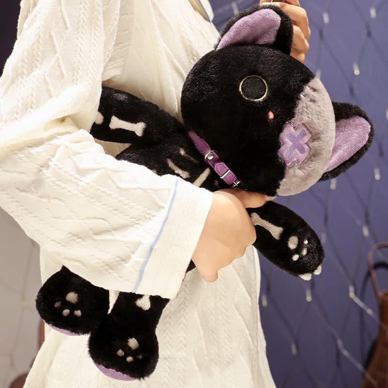 猫ぬいぐるみ 黒猫 骨柄のハロウィン猫ぬいぐるみ