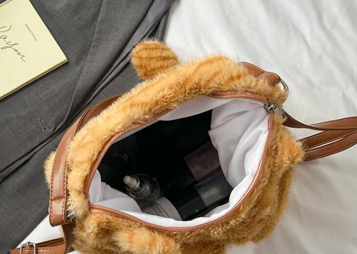 茶色猫ぬいぐるみ肩掛けバッグ レディース