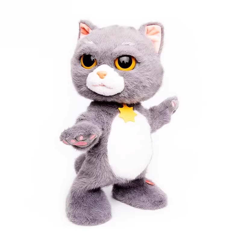 猫ぬいぐるみ グレー ふわもふ歌って踊る猫ちゃん人形