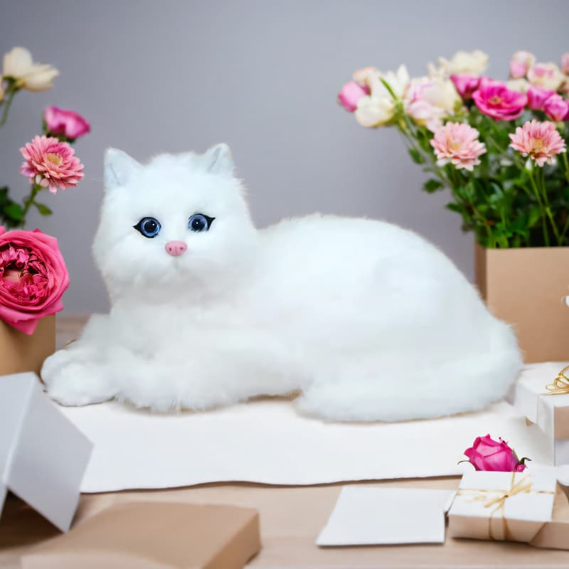 猫ぬいぐるみ 白色 ふわもふ純白の癒し子猫