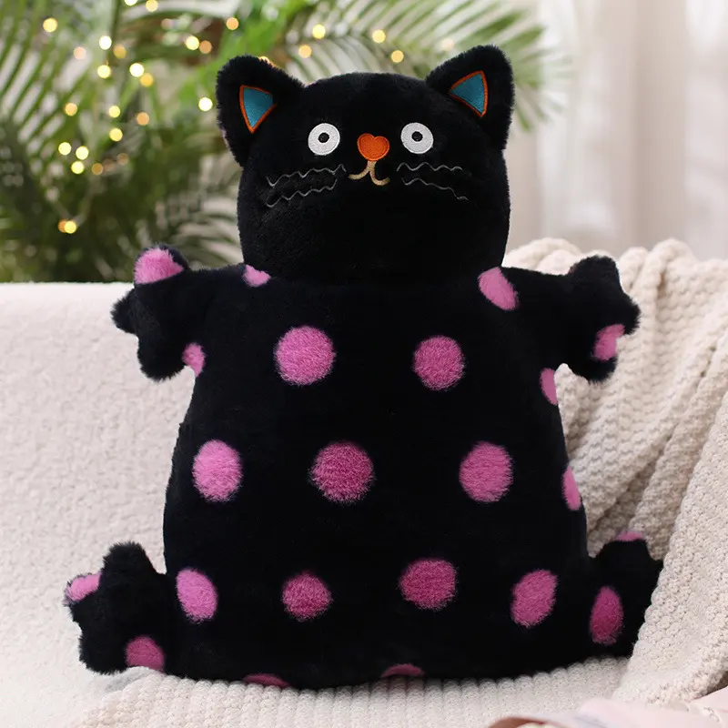 猫ぬいぐるみ 黒猫 もぐもぐ水玉黒猫ぬいぐるみ