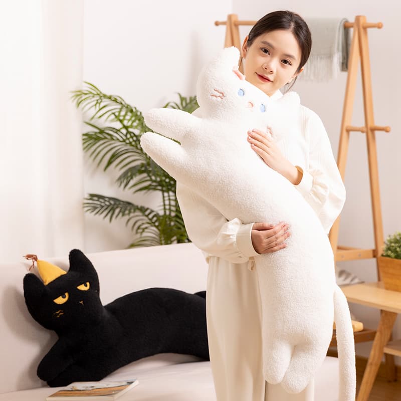 猫ぬいぐるみ 白色 もちもち抱き猫クッション