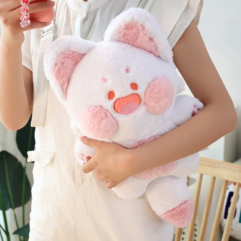 猫ぬいぐるみ 白色 もふもふ抱き猫 ぬくぬく