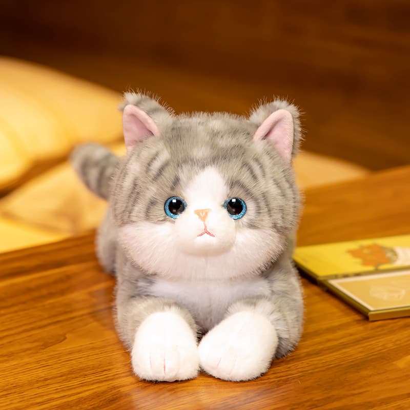 猫ぬいぐるみ グレー ふわもふ夢猫 青い瞳の癒し子