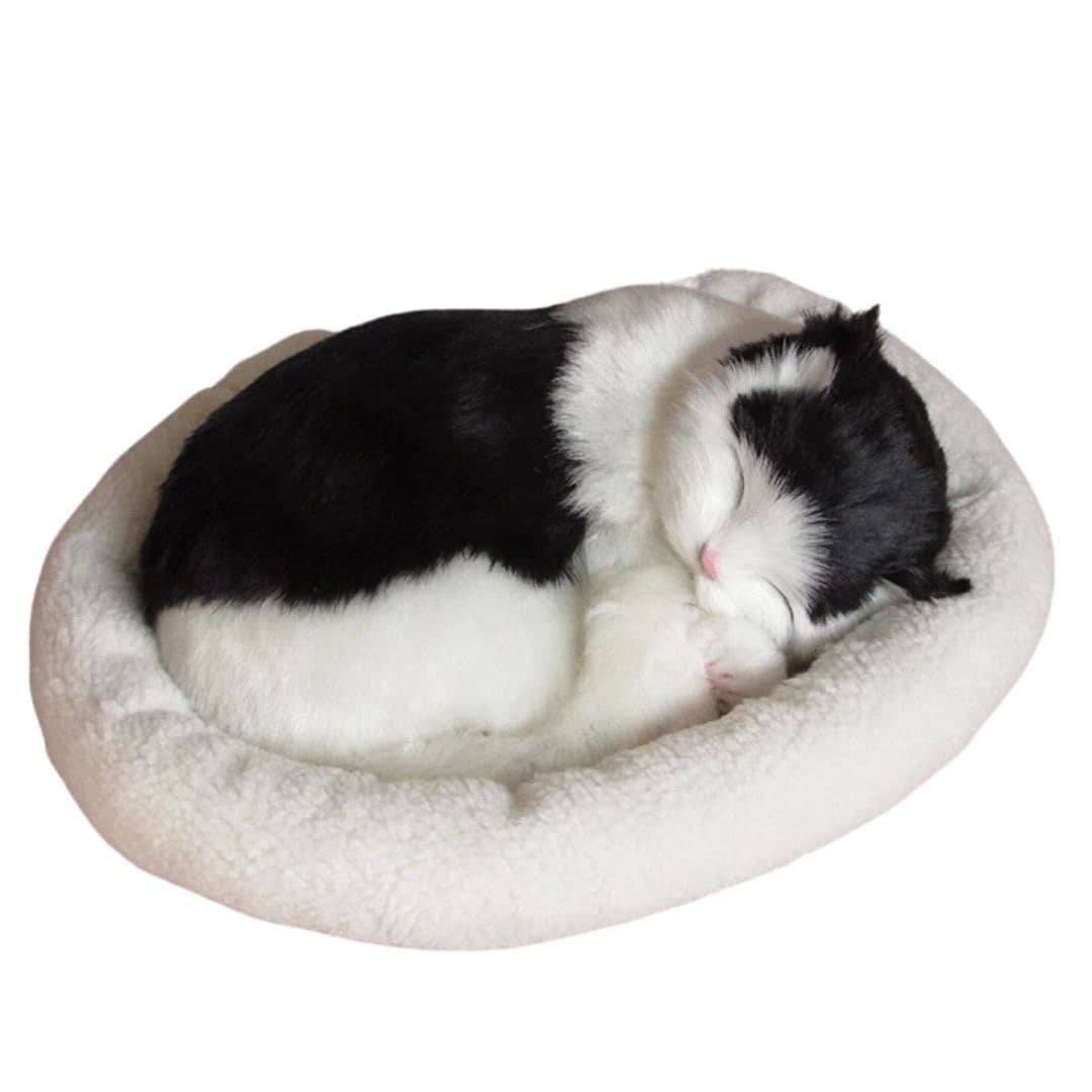猫ぬいぐるみ 眠る猫ちゃん 茶色 電池式お腹動く抱き枕