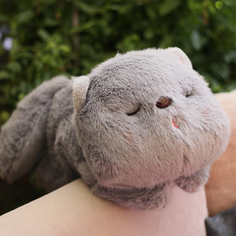 猫ぬいぐるみ グレー まんまる眠り猫 もふもふ抱き枕