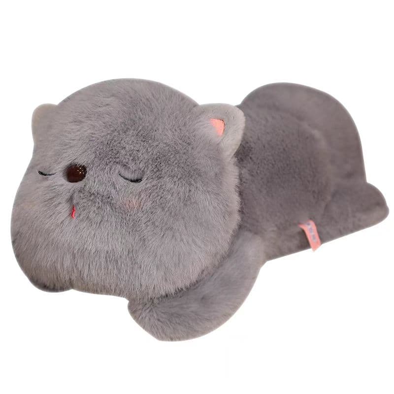 猫ぬいぐるみ グレー まんまる眠り猫 もふもふ抱き枕