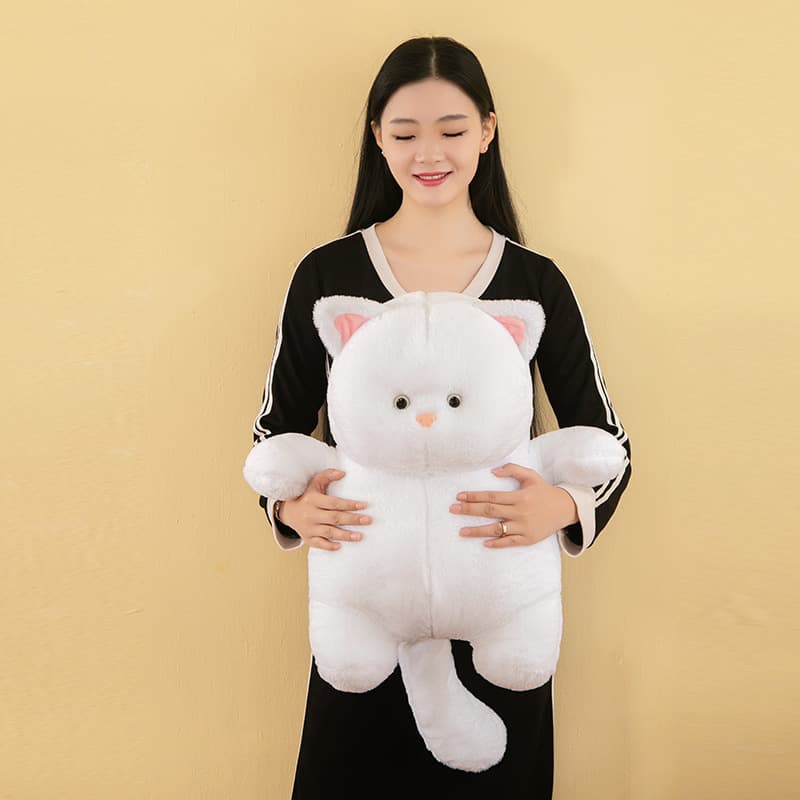 猫ぬいぐるみ 白色 もふもふ抱きぬいぐるみ　ふわねこちゃん