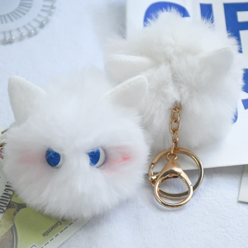 猫ぬいぐるみ ふわふわ猫顔キーホルダー付きぬいぐるみ